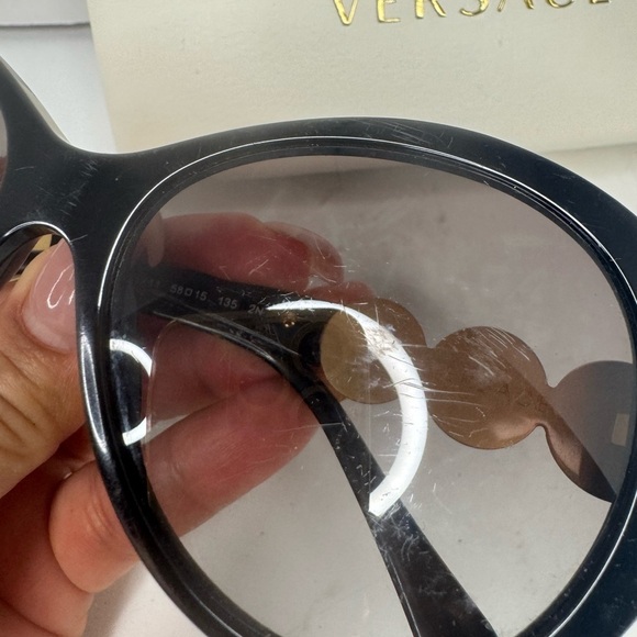 Versace Medusa Sunglasses Black Frame Gold Medusa With Small Clear Crystals. - Picture 8 of 13